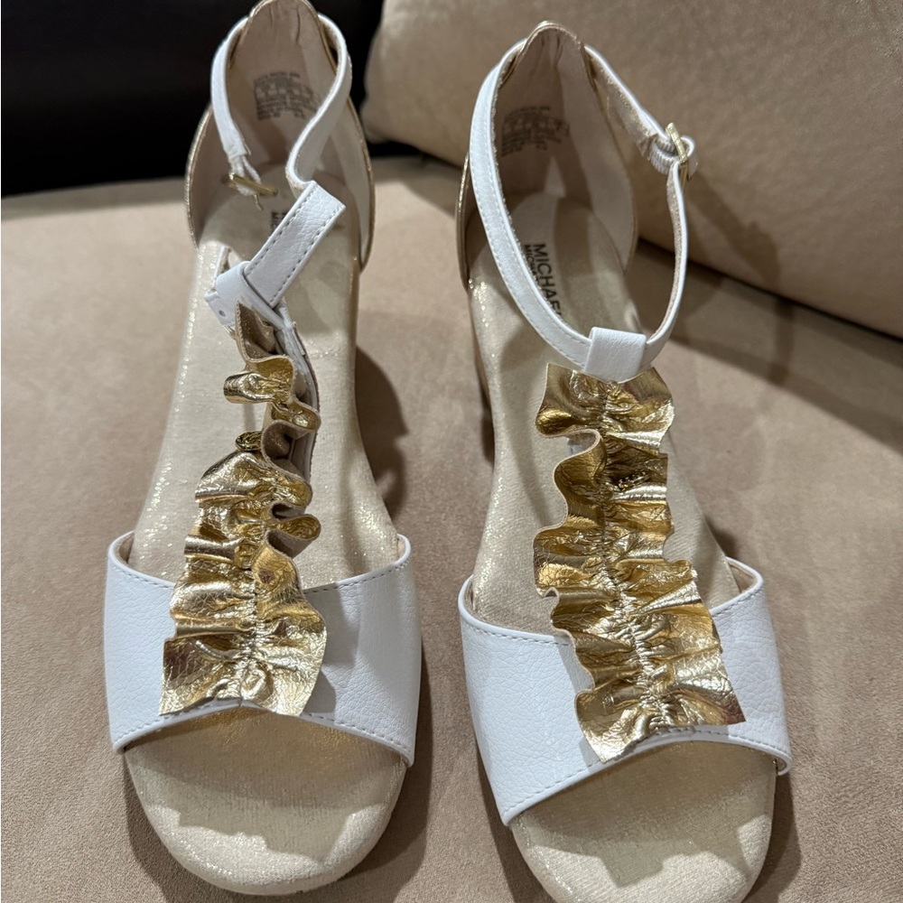 Michael Kors Gold and White Ruffle Sandals